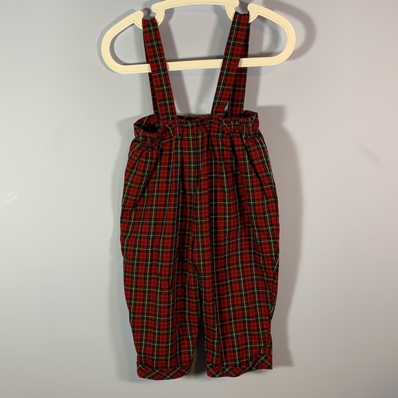 Carters vintage Christmas tartan plaid cotton dressy overalls red green 18 Mo - Picture 4 of 6